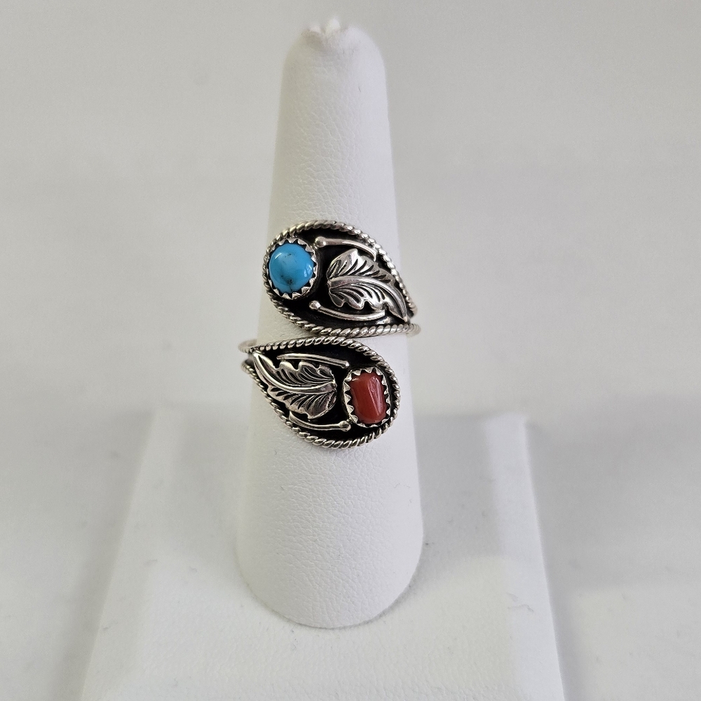 Sterling Silver 925 Native American Bypass Leaf Design Ring